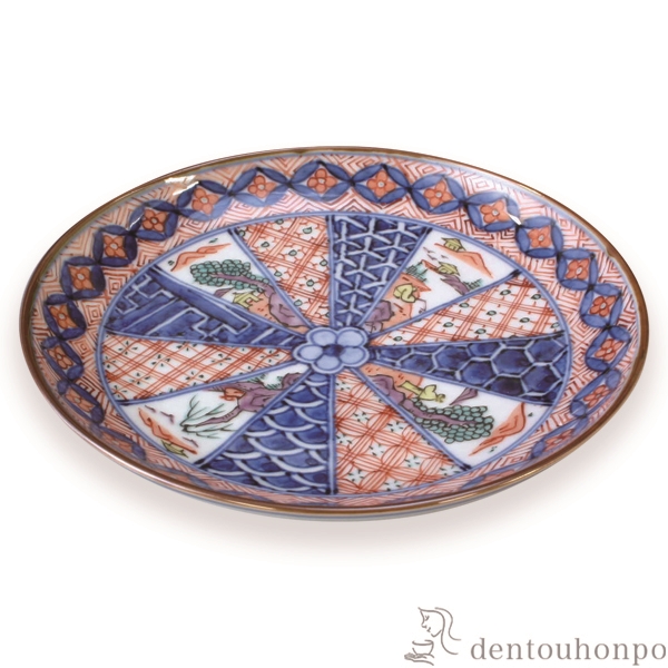 【送料無料】四寸皿 色絵帯七宝≪在庫確認後、1~3営業日で出荷≫ ( 名入れ有料 母の日 プレゼント 初任給 プレート 醤油皿 豆皿 和食 洋食 清水焼 京焼 )