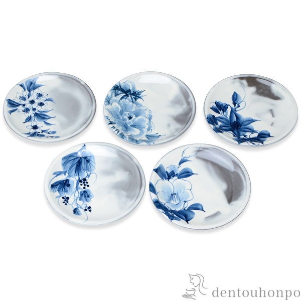 【送料無料】四寸皿揃 染付草花 5個セット≪在庫確認後、1~3営業日で出荷≫ ( 名入れ有料 母の日 プレゼント 初任給 プレート 醤油皿 豆皿 和食 洋食 清水焼 京焼 )