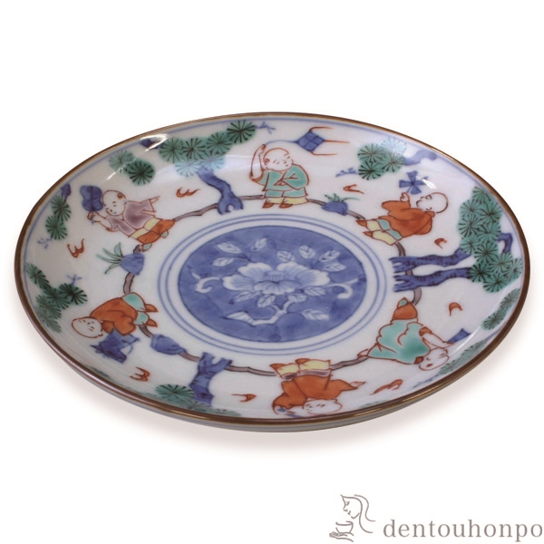 【送料無料】四寸皿 色絵唐子≪在庫確認後、1~3営業日で出荷≫ ( 名入れ有料 母の日 プレゼント 初任給 プレート 醤油皿 豆皿 和食 洋食 清水焼 京焼 )