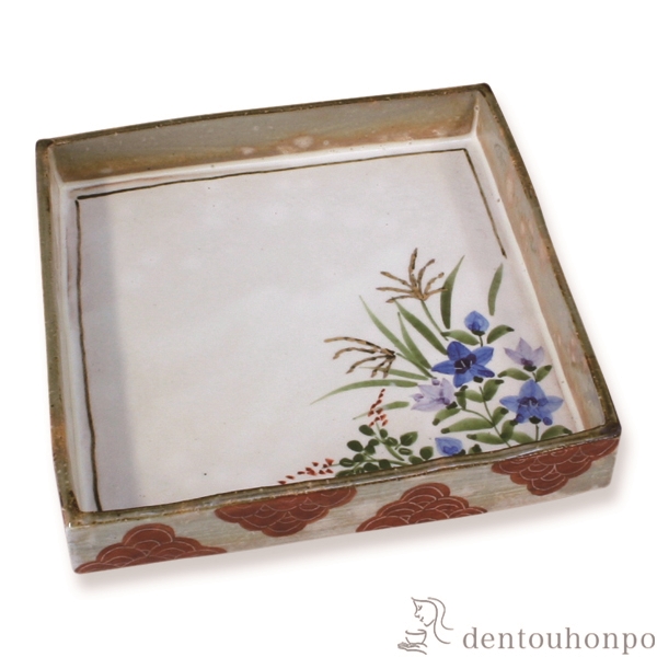 【送料無料】五寸角皿 吉祥秋草≪在庫確認後、1~3営業日で出荷≫ ( 名入れ有料 母の日 プレゼント 初任給 角皿 長皿 焼き魚 さんま おしゃれ 清水焼 京焼 )