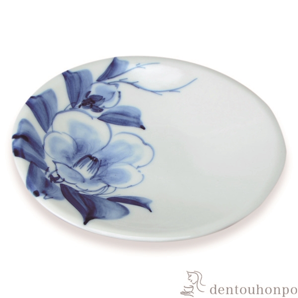 【送料無料】三寸皿 染付椿≪在庫確認後、1~3営業日で出荷≫ ( 名入れ有料 母の日 プレゼント 初任給 プレート 醤油皿 豆皿 和食 洋食 清水焼 京焼 )