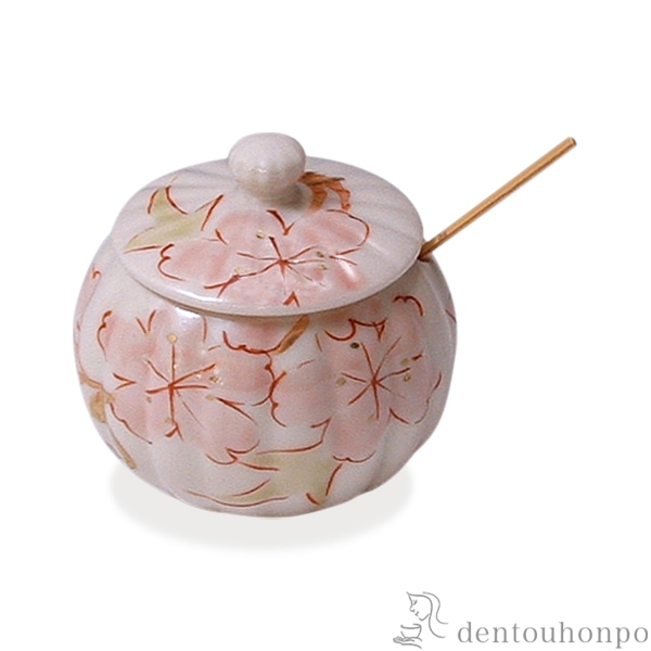 【送料無料】薬味入 桜絵 竹匙≪在庫確認後、1~3営業日で出荷≫ ( 名入れ有料 母の日 プレゼント 初任給 薬味入れ 卓上 調味料ケース キッチン 店舗用 清水焼 京焼 )