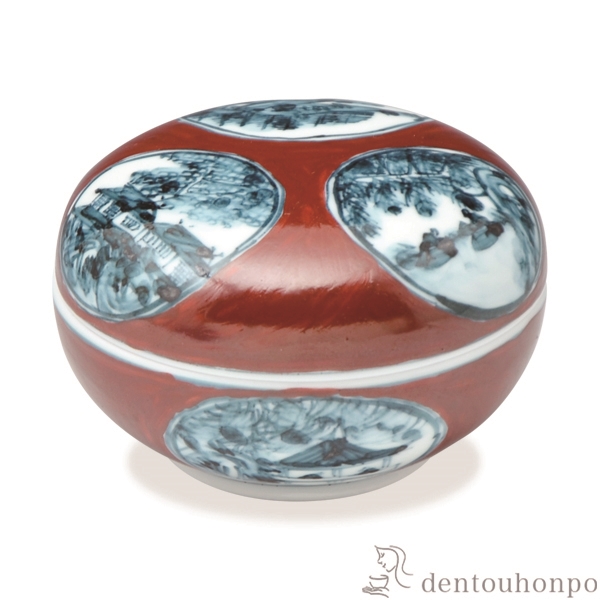 【送料無料】蓋物 赤濃丸紋山水≪在庫確認後、1~3営業日で出荷≫ ( 名入れ有料 母の日 プレゼント 初任給 スプーン はちみつ 和食 中華 食器 清水焼 京焼 )