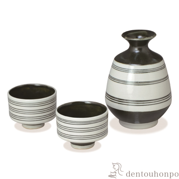 【送料無料】お預け酒器 縞模様 徳利1個・ぐい呑2個≪在庫確認後、1~3営業日で出荷≫ ( 名入れ有料 母の日 プレゼント 初任給 酒器 日本酒 冷酒 プレゼント 人気 清水焼 京焼 )