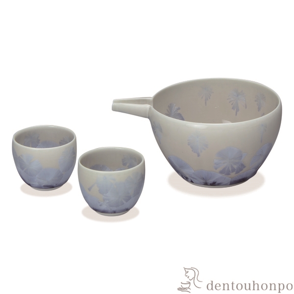 【送料無料】片口酒器 花結晶 銀藤 片口1個・ぐい呑2個≪在庫確認後、1~3営業日で出荷≫ ( 名入れ有料 母の日 プレゼント 初任給 酒器 日本酒 冷酒 プレゼント 人気 清水焼 京焼 )
