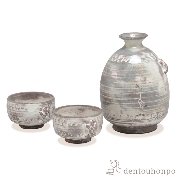 【送料無料】お預け酒器 粉引鶴亀 徳利1個・ぐい呑2個≪在庫確認後、1~3営業日で出荷≫ ( 名入れ有料 母の日 プレゼント 初任給 酒器 日本酒 冷酒 プレゼント 人気 清水焼 京焼 )