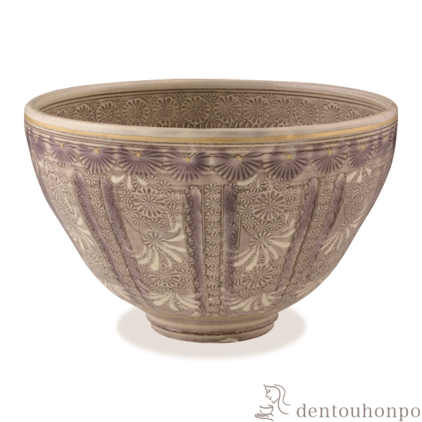 【送料無料】抹茶碗 紫彩華紋≪注文後に商品取り寄せ、後日納期連絡致します≫ ( 名入れ有料 母の日 プレゼント 初任給 抹茶碗 茶道具 茶器 お稽古用 抹茶 清水焼 京焼 )