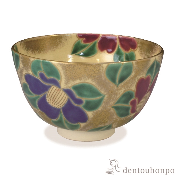 【送料無料】抹茶碗 仁清椿≪在庫確認後、1~3営業日で出荷≫ ( 名入れ有料 母の日 プレゼント 初任給 抹茶碗 茶道具 茶器 お稽古用 抹茶 清水焼 京焼 )