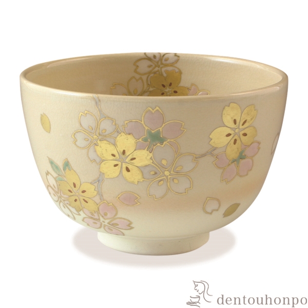 【送料無料】抹茶碗 金彩桜≪在庫確認後、1~3営業日で出荷≫ ( 退職祝い 定年 抹茶碗 茶道具 茶器 お稽古用 抹茶 清水焼 京焼 )
