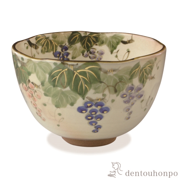 【送料無料】抹茶碗 ぶどう≪在庫確認後、1~3営業日で出荷≫ ( 名入れ有料 母の日 プレゼント 初任給 抹茶碗 茶道具 茶器 お稽古用 抹茶 清水焼 京焼 )