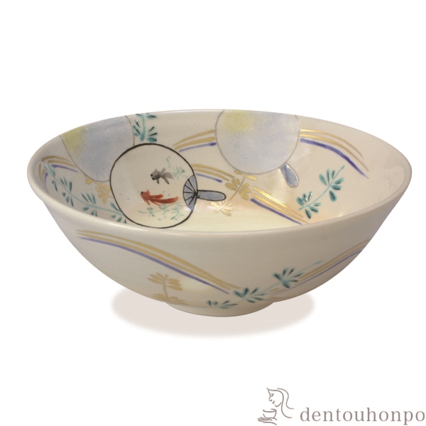 【送料無料】平茶碗 うちわ金魚≪在庫確認後、1~3営業日で出荷≫ ( 名入れ有料 母の日 プレゼント 初任給 抹茶碗 茶道具 茶器 お稽古用 抹茶 清水焼 京焼 )