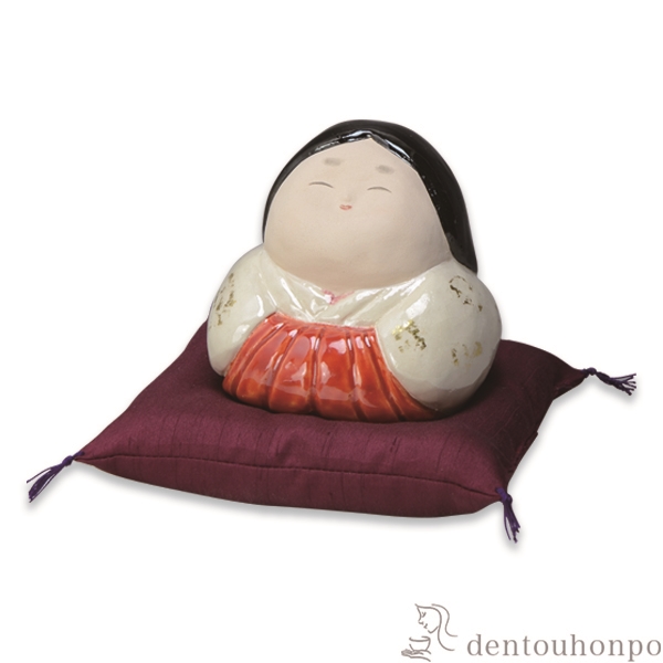 【送料無料】置物 お福 座布団付≪在庫確認後、1~3営業日で出荷≫ ( 名入れ有料 置物 玄関 受付 幸運 風水 清水焼 京焼 )