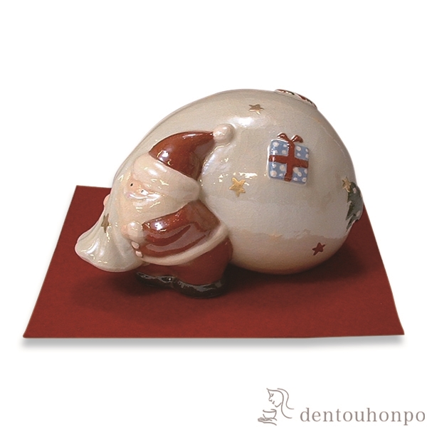 【送料無料】楽置物 サンタクロース 敷布付≪在庫確認後、1~3営業日で出荷≫ ( 名入れ有料 置物 幸運 風水 縁起物 人気 清水焼 京焼 )