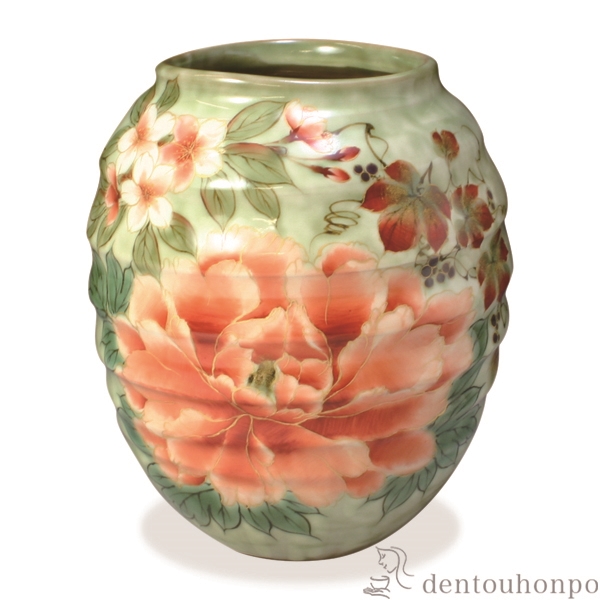 【送料無料】花生 織部草花≪在庫確認後、1~3営業日で出荷≫ ( 名入れ有料 ガラス フラワーベース 花器 一輪挿し おすすめ 清水焼 京焼 )