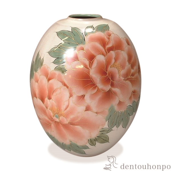 【送料無料】花生(中） 白掛牡丹≪在庫確認後、1~3営業日で出荷≫ ( 名入れ有料 ガラス フラワーベース 花器 一輪挿し おすすめ 清水焼 京焼 )