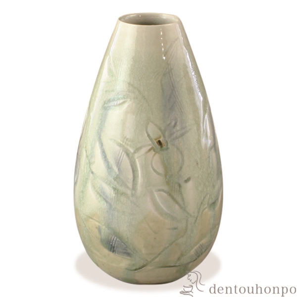 【送料無料】花入 灰釉草花紋≪在庫確認後、1~3営業日で出荷≫ ( 名入れ有料 母の日 プレゼント 初任給 ガラス フラワーベース 花器 一輪挿し おすすめ 清水焼 京焼 )