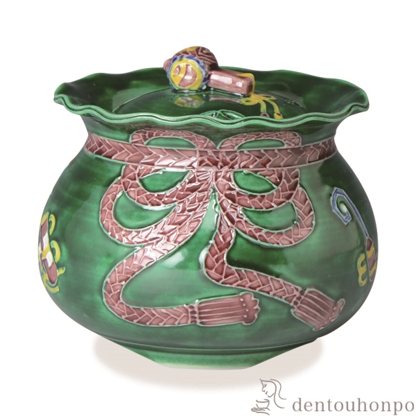 【送料無料】香炉 青交趾宝袋≪注文後に商品取り寄せ、後日納期連絡致します≫ ( 木箱名入れ有料 お香 線香 リラックス 仏具 人気 清水焼 京焼 )