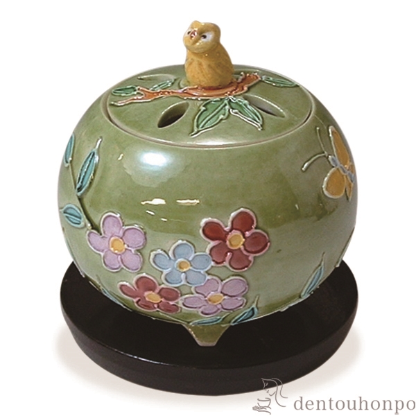 【送料無料】香炉(黒台付) 黄ふくろう≪在庫確認後、1~3営業日で出荷≫ ( 名入れ有料 母の日 プレゼント 初任給 お香 線香 リラックス 仏具 人気 清水焼 京焼 )