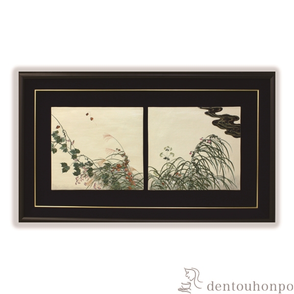 【送料無料】陶額 抱一写し夏秋草図≪在庫確認後、1~3営業日で出荷≫ ( 名入れ有料 置物 額飾り 陶板 陶板画 法人 アートパネル 清水焼 京焼 )