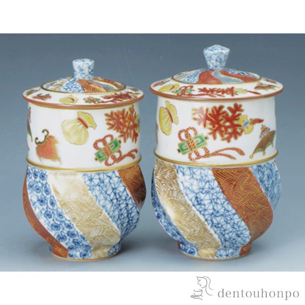 【送料無料】蓋付組湯呑　 富貴春秋≪在庫確認後、1~3営業日で出荷≫ ( 木箱名入れ有料 湯のみ ゆのみ 湯飲み セット プレゼント 清水焼 京焼 )