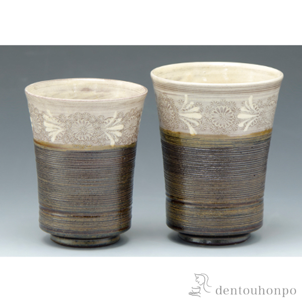 【送料無料】組湯呑 釉線華紋≪在庫確認後、1~3営業日で出荷≫ ( 退職祝い 定年 湯のみ ゆのみ 湯飲み セット プレゼント 清水焼 京焼 )