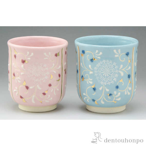 【送料無料】組湯呑 淡彩三島≪在庫確認後、1~3営業日で出荷≫ ( 退職祝い 定年 湯のみ ゆのみ 湯飲み セット プレゼント 清水焼 京焼 )