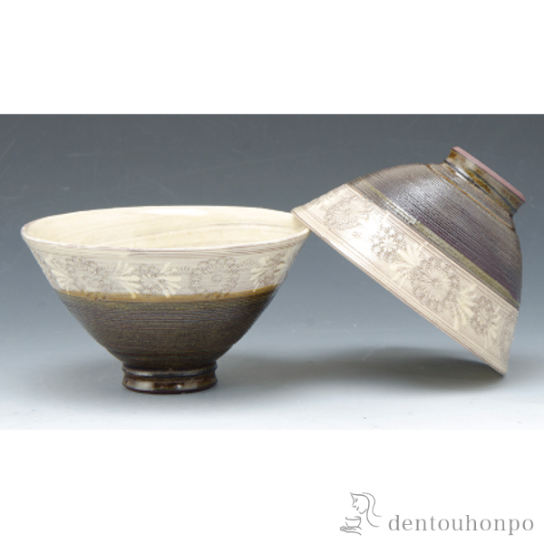 【送料無料】組飯碗 釉線華紋≪在庫確認後、1~3営業日で出荷≫ ( 退職祝い 定年 ごはん 白ご飯 お茶碗 飯碗 おすすめ 清水焼 京焼 )