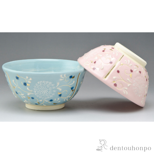 【送料無料】組飯碗 淡彩三島≪在庫確認後、1~3営業日で出荷≫ ( 退職祝い 定年 ごはん 白ご飯 お茶碗 飯碗 おすすめ 清水焼 京焼 )