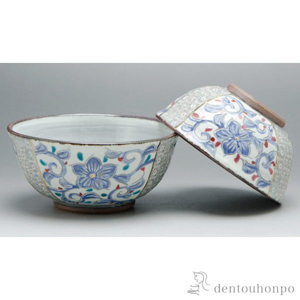 【送料無料】組飯碗 三島唐草≪在庫確認後、1~3営業日で出荷≫ ( 退職祝い 定年 ごはん 白ご飯 お茶碗 飯碗 おすすめ 清水焼 京焼 )