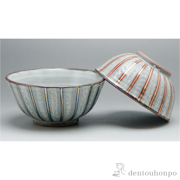 【送料無料】組飯碗 縞三島≪在庫確認後、1~3営業日で出荷≫ ( 退職祝い 定年 ごはん 白ご飯 お茶碗 飯碗 おすすめ 清水焼 京焼 )