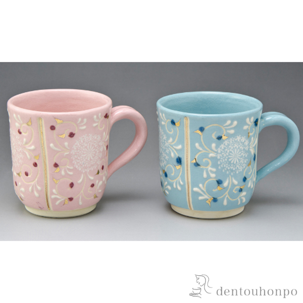 【送料無料】ペアマグカップ 淡彩三島≪在庫確認後、1~3営業日で出荷≫ ( 母の日 プレゼント 初任給 プレゼント デザイン マグ オリジナル タンブラー セット 清水焼 京焼 )
