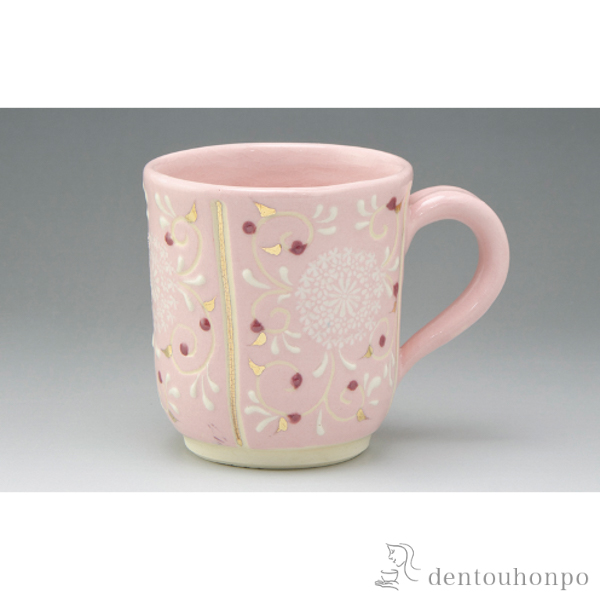 【送料無料】マグカップ 淡彩三島（桃）≪在庫確認後、1~3営業日で出荷≫ ( 退職祝い 定年 プレゼント デザイン マグ オリジナル タンブラー 清水焼 京焼 )