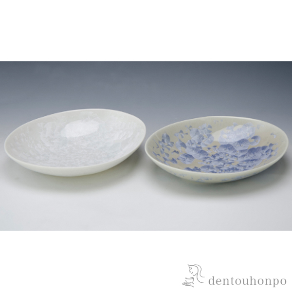 【送料無料】ペア楕円鉢 花結晶（白・銀藤）≪在庫確認後、1~3営業日で出荷≫ ( 退職祝い 定年 和食 セット おつまみ 朝食 煮物 セット 清水焼 京焼 )