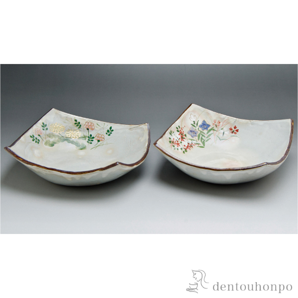 【送料無料】ペア角鉢 春秋小花≪在庫確認後、1~3営業日で出荷≫ ( 退職祝い 定年 和食 セット おつまみ 朝食 煮物 セット 清水焼 京焼 )