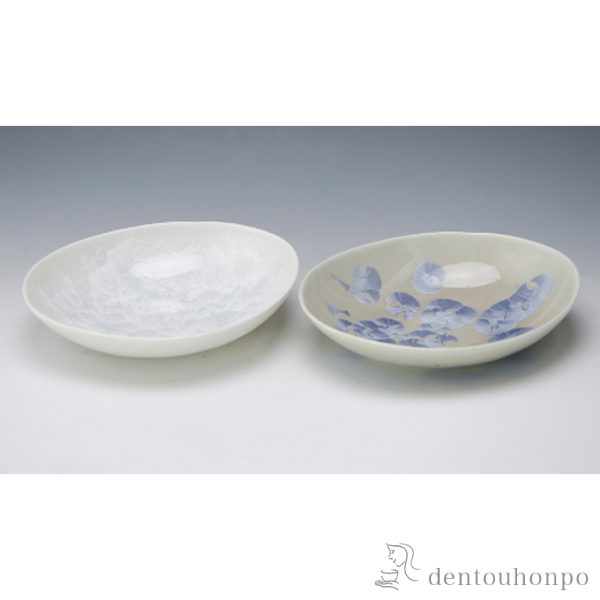 【送料無料】ペア楕円鉢 花結晶（白・銀藤）≪在庫確認後、1~3営業日で出荷≫ ( 退職祝い 定年 和食 セット おつまみ 朝食 料理 セット 清水焼 京焼 )
