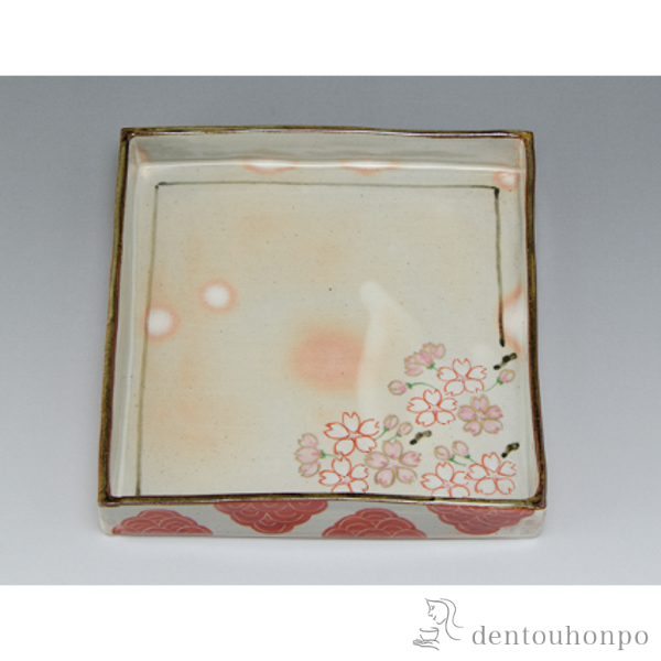 【送料無料】角皿 吉祥桜≪在庫確認後、1~3営業日で出荷≫ ( 角皿 長皿 焼き魚 さんま おしゃれ 清水焼 京焼 )