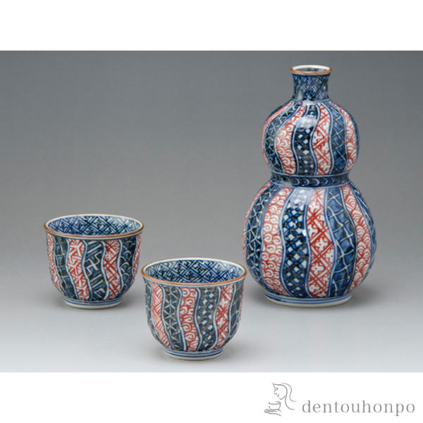 【送料無料】お預け酒器セット 染赤捻祥瑞≪在庫確認後、1~3営業日で出荷≫ ( 木箱名入れ有料 酒器 日本酒 冷酒 プレゼント 人気 清水焼 京焼 )