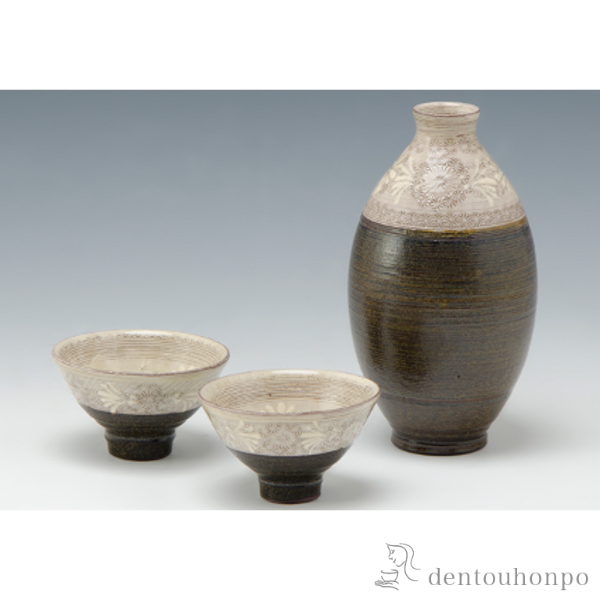 【送料無料】お預け酒器セット 釉線華紋≪売り切れました≫ ( 退職祝い 定年 酒器 日本酒 冷酒 プレゼント 人気 清水焼 京焼 )