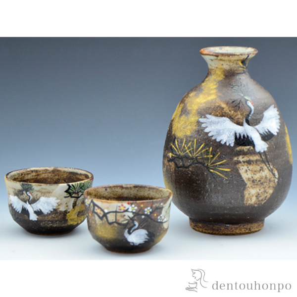 【送料無料】お預け酒器セット 吉祥鶴≪在庫確認後、1~3営業日で出荷≫ ( 退職祝い 定年 酒器 日本酒 冷酒 プレゼント 人気 清水焼 京焼 )