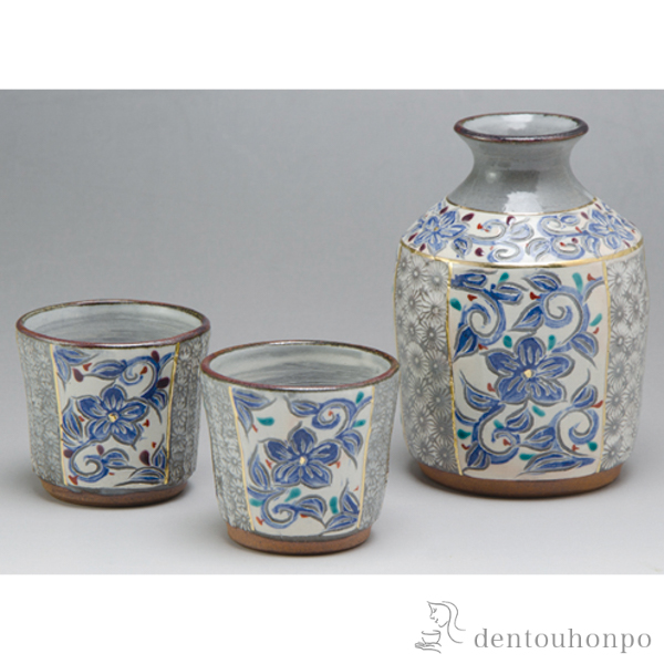 【送料無料】お預け酒器セット 三島唐草≪在庫確認後、1~3営業日で出荷≫ ( 退職祝い 定年 酒器 日本酒 冷酒 プレゼント 人気 清水焼 京焼 )