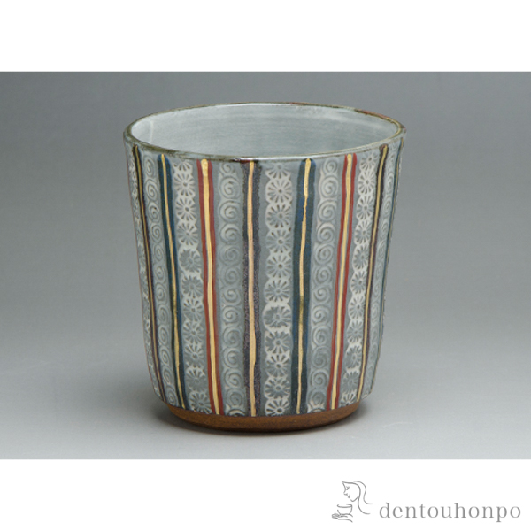 【送料無料】焼酎杯 縞三島≪在庫確認後、1~3営業日で出荷≫ ( 退職祝い 定年 焼酎カップ ビールカップ 保温 保冷 人気 清水焼 京焼 )