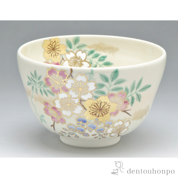 【送料無料】抹茶碗 藤桜≪在庫確認後、1~3営業日で出荷≫ ( 退職祝い 定年 抹茶碗 茶道具 茶器 お稽古用 抹茶 清水焼 京焼 )