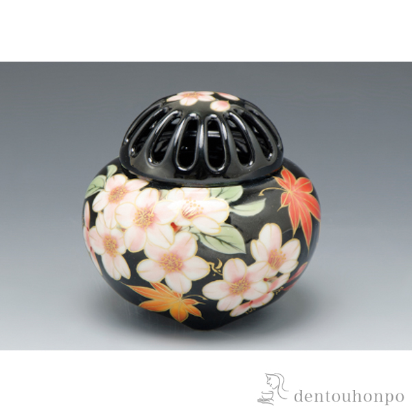 【送料無料】香炉 黒塗雲錦≪在庫確認後、1~3営業日で出荷≫ ( 清水焼 京焼 木箱名入れ有料 退職祝い 定年 お香 線香 リラックス 仏具 人気 清水焼 京焼 )