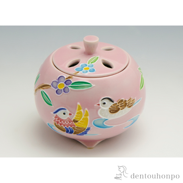 【送料無料】香炉 交趾おしどり（ピンク）≪注文後に商品取り寄せ、後日納期連絡致します≫ ( 清水焼 京焼 木箱名入れ有料 母の日 プレゼント 初任給 お香 線香 リラックス 仏具 人気 清水焼 京焼 )