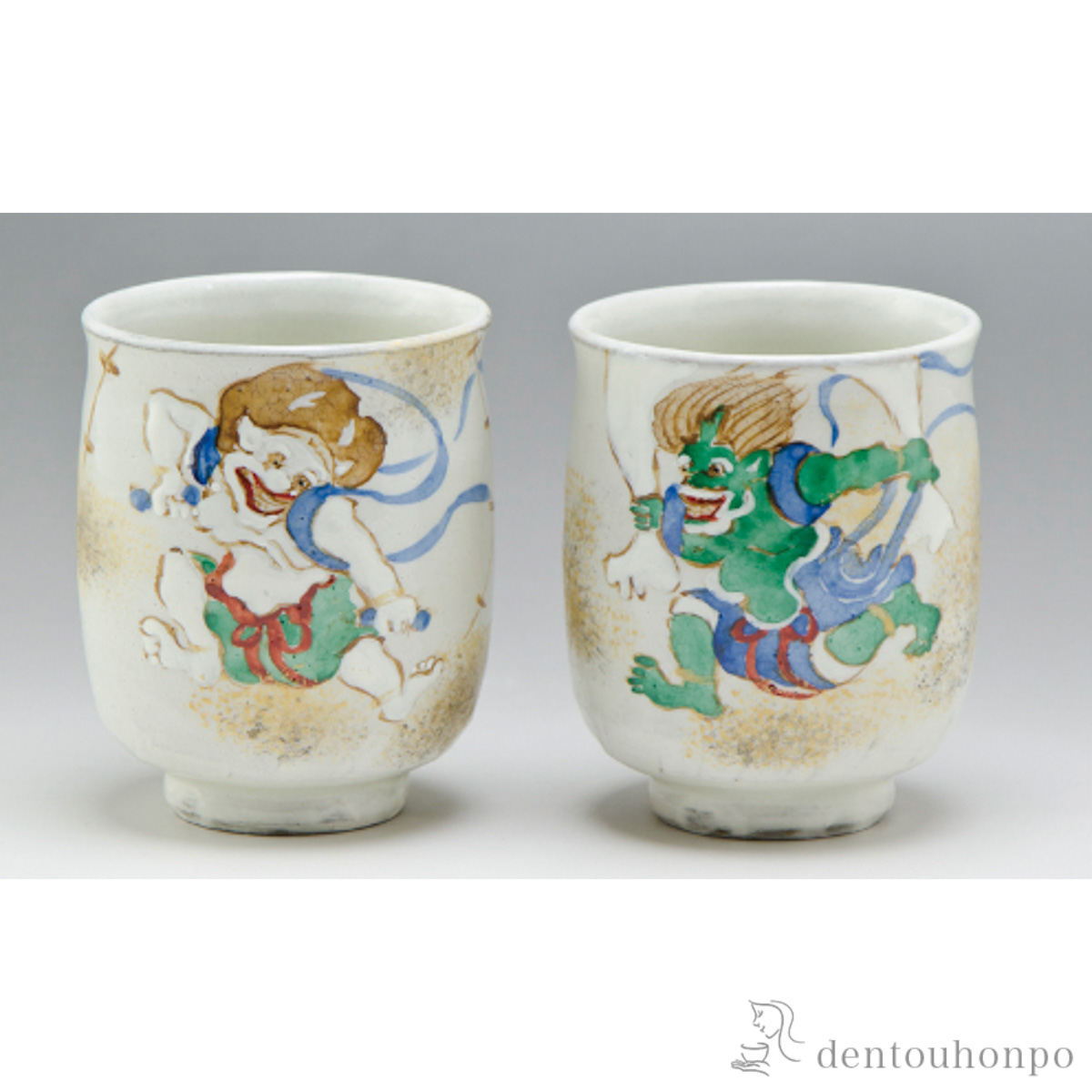 【送料無料】ペア湯呑 風神雷神図 ペア≪在庫確認後、1~3営業日で出荷≫ ( 名入れ有料 母の日 プレゼント 初任給 湯呑み 湯のみ セット 湯飲み おすすめ 清水焼 京焼 )