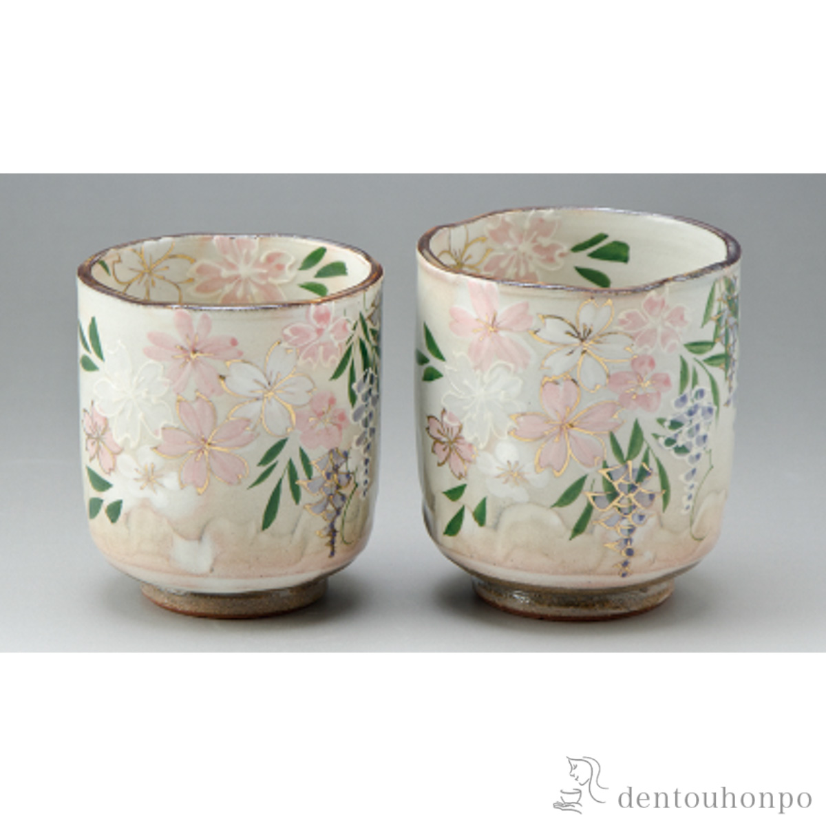 【送料無料】組湯呑 春色 ペア≪在庫確認後、1~3営業日で出荷≫ ( 名入れ有料 母の日 プレゼント 初任給 湯呑み 湯のみ セット 湯飲み おすすめ 清水焼 京焼 )