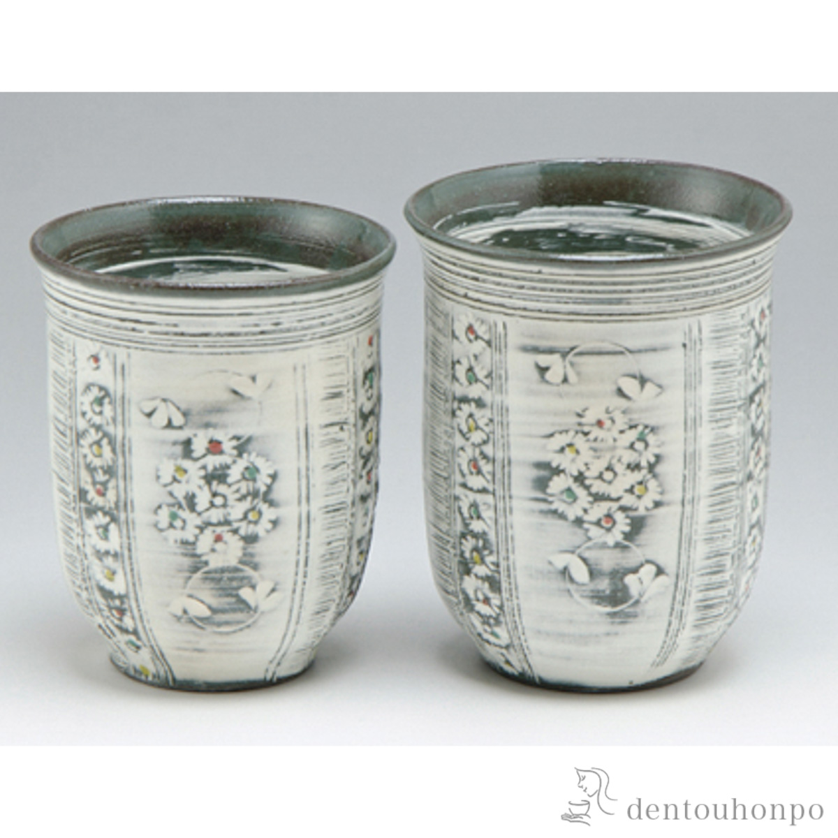 【送料無料】組湯呑 彩三島 ペア≪在庫確認後、1~3営業日で出荷≫ ( 名入れ有料 母の日 プレゼント 初任給 湯呑み 湯のみ セット 湯飲み おすすめ 清水焼 京焼 )