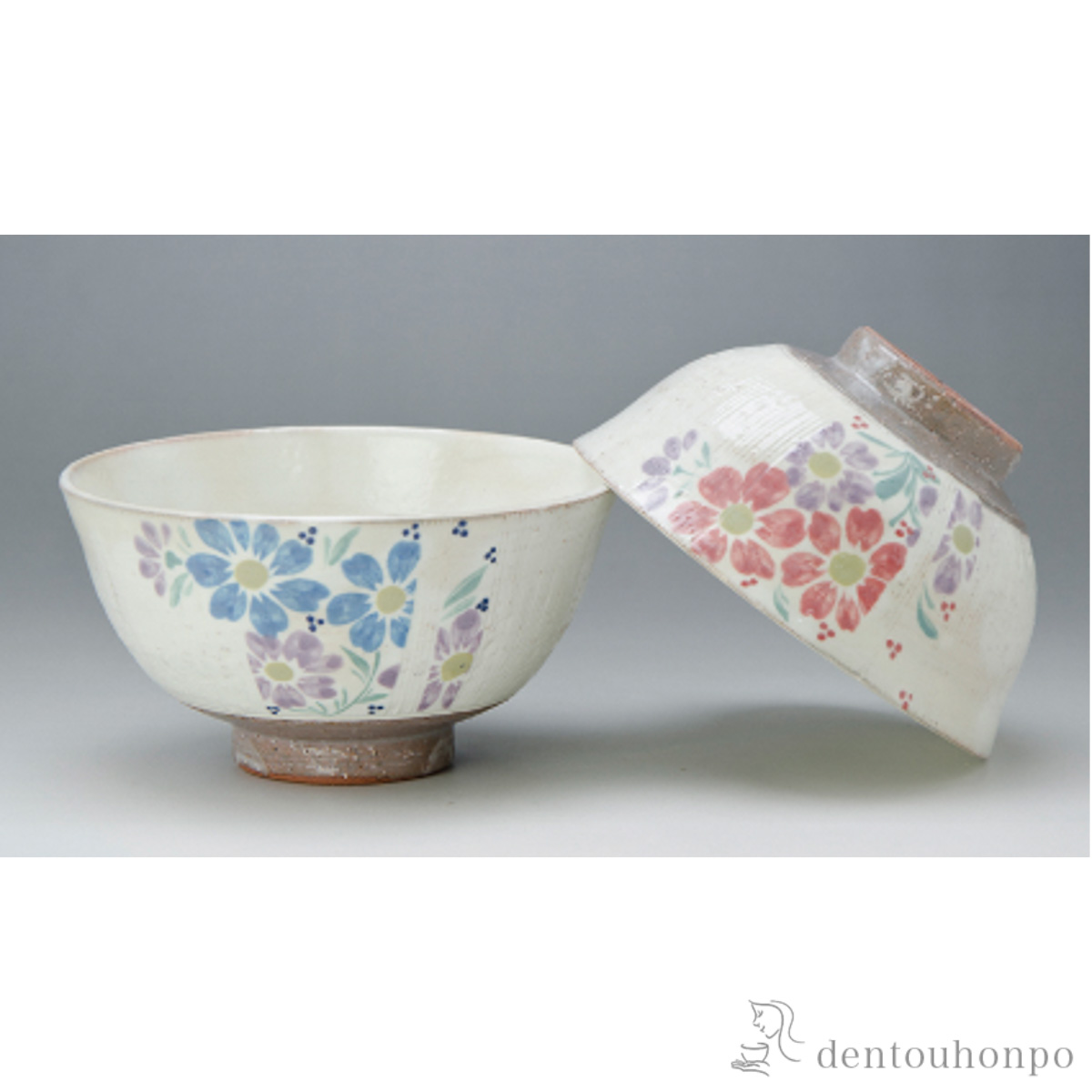 【送料無料】組飯碗 櫛目草花 ペア≪在庫確認後、1~3営業日で出荷≫ ( 名入れ有料 母の日 プレゼント 初任給 ギフト プレゼント ご飯茶碗 結婚祝い おすすめ 清水焼 京焼 )