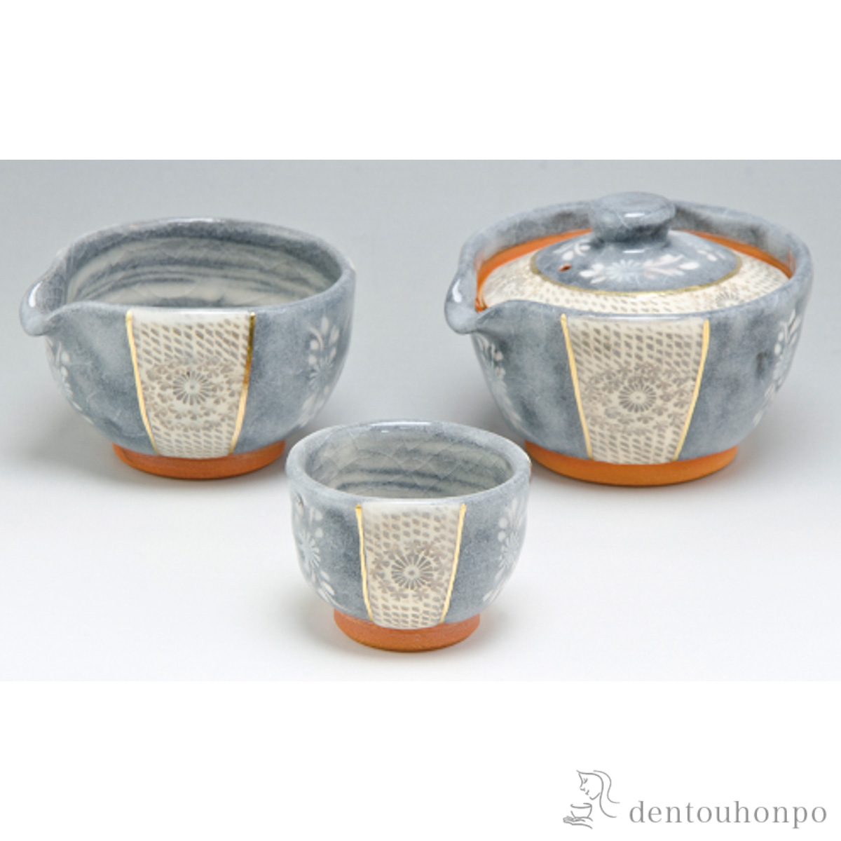 【送料無料】小茶器揃 黒志野印華 宝瓶1個・湯ざまし1個・碗5個セット≪在庫確認後、1~3営業日で出荷≫ ( 名入れ有料 母の日 プレゼント 初任給 茶器セット 急須 湯呑み 日本茶 中国茶 清水焼 京焼 )