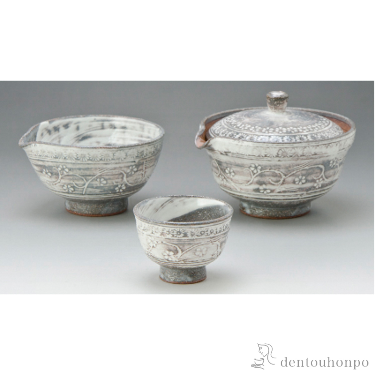 【送料無料】小茶器揃 粉引三島 宝瓶1個・湯ざまし1個・碗5個セット≪在庫確認後、1~3営業日で出荷≫ ( 名入れ有料 母の日 プレゼント 初任給 茶器セット 急須 湯呑み 日本茶 中国茶 清水焼 京焼 )